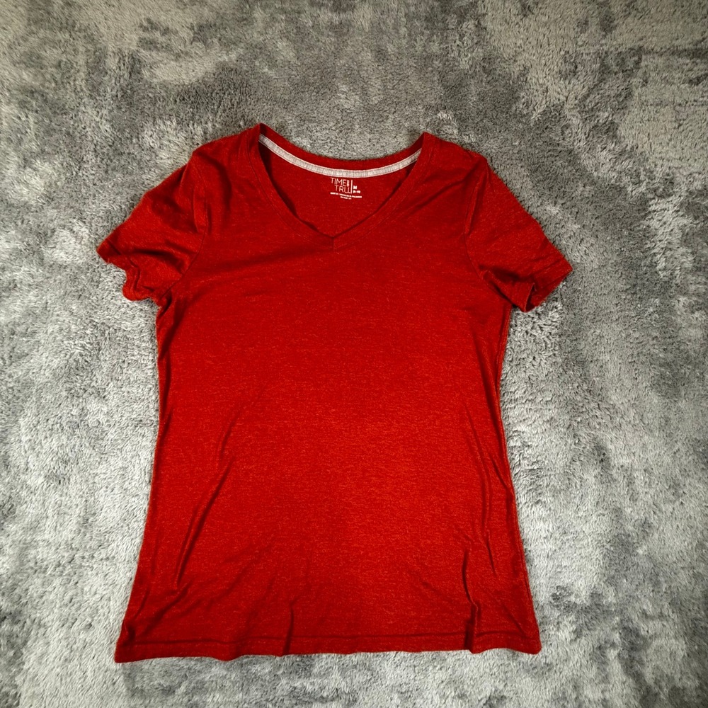 Time and Tru Womens V-Neck Short Sleeve Tee Spiced Cider Heather Red Medium 8-10
